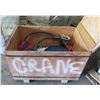 Image 1 : Wood Hinged Box Marked 'Crane' w/ Wire Rope, Shackles, Flag, etc