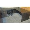 Image 1 : Wooden 'L' Shaped Desk w/ 3 Drawer Cabinet & Rolling Office Chair 78"x66"x29"H