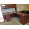 Image 1 : Wooden 'L' Shaped Desk w/ Two 3 Drawer Cabinet & Hutch Shelf 84"x72"x67"H