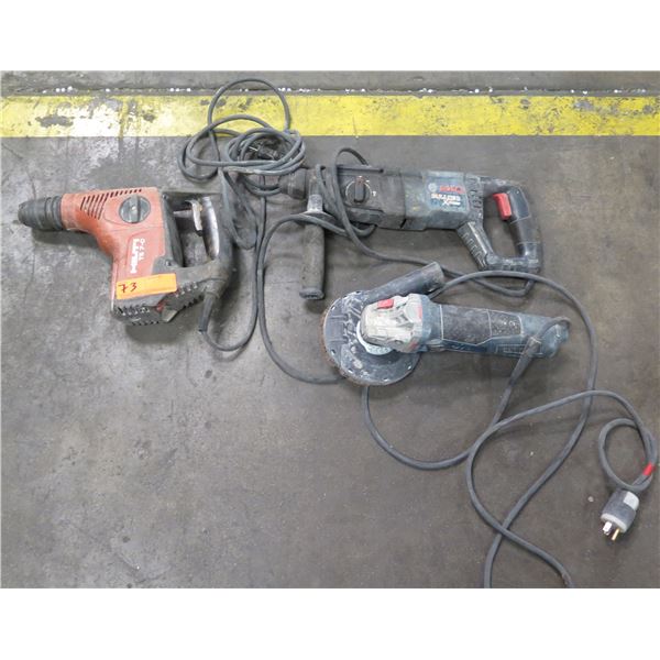 Qty 3 Power Tools: Hilti Rotary Hammer Drill TE 7-C, Bosch Bulldog Saw & Grinder