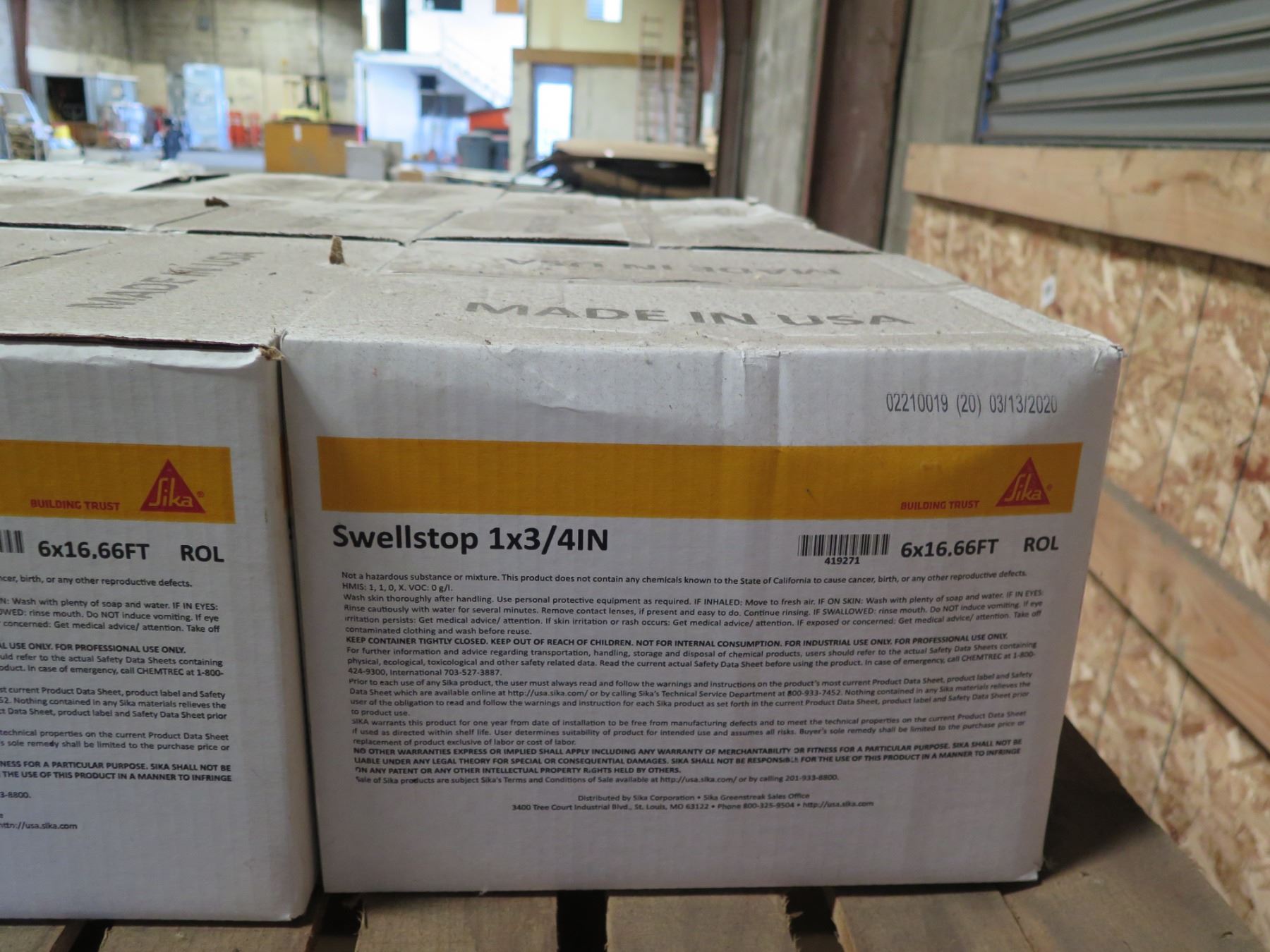Swellstop Pallet Multiple Boxes Swellstop 1x3/4in Waterstop, Bay Insulation, etc ...