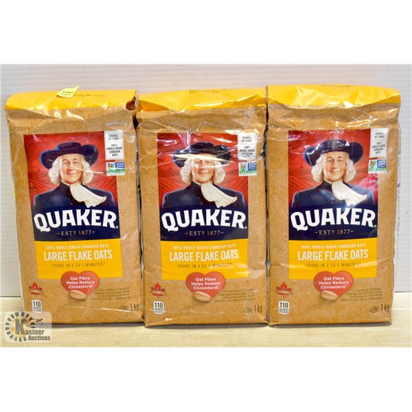 3 BAGS OF QUAKER LARGE FLAKE OATS 1KG BAGS