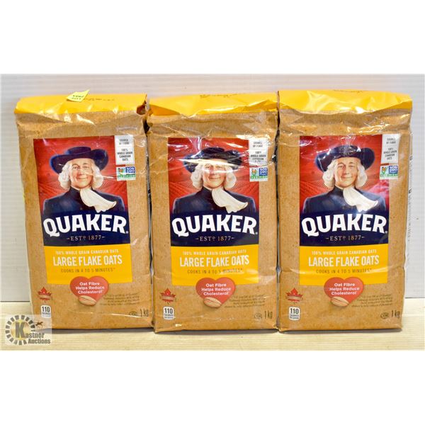 3 BAGS OF QUAKER LARGE FLAKE OATS 1KG BAGS