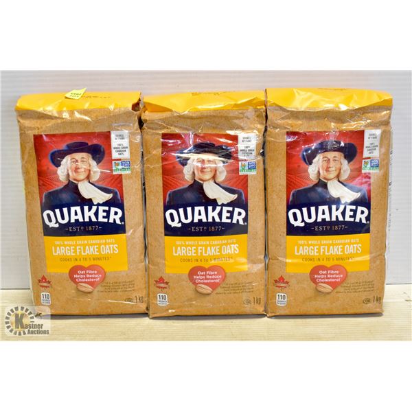 3 BAGS OF QUAKER LARGE FLAKE OATS 1KG BAGS