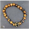 Image 1 : #28-NATURAL TIGER EYE FROSTED CROWN BRACELET 8"