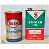 VINTAGE CAN OF SINGER OIL & ESSO MINERALUBE