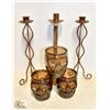 Image 1 : 3 SKULL GLASSES AND 3 CANDLESTICK HOLDERS