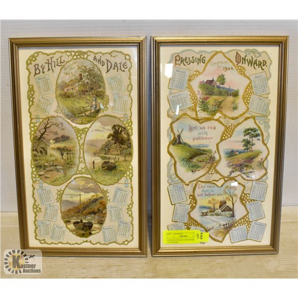 PAIR OF ANTIQUE 1904 FRAMED CALENDARS
