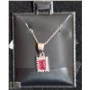 Image 1 : #43-NATURAL RED RUBY & CZ PENDANT NECKLACE 18"