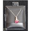 Image 1 : #42-NATURAL RED RUBY & CZ PENDANT NECKLACE 18"