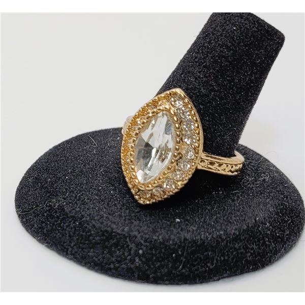 24)  GOLD TONE WITH CLEAR CZ RING WITH