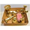 Image 1 : 10 ASSORTED BRASS CANDLE HOLDERS AND CANDLES