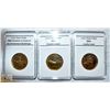 Image 1 : 3 COMMEMORATIVE CANADA $1 COINS, BU SLABBED