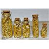 Image 1 : 5 VARIOUS SIZE BOTTLES OF GOLD FOIL FLAKES