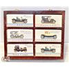 Image 1 : 6 ANTIQUE CARS IN BOXES WITH WOOD DISPLAY CASE