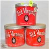 Image 1 : LOT OF 3 VINTAGE OLD VIRGINIA TOBACCO TINS