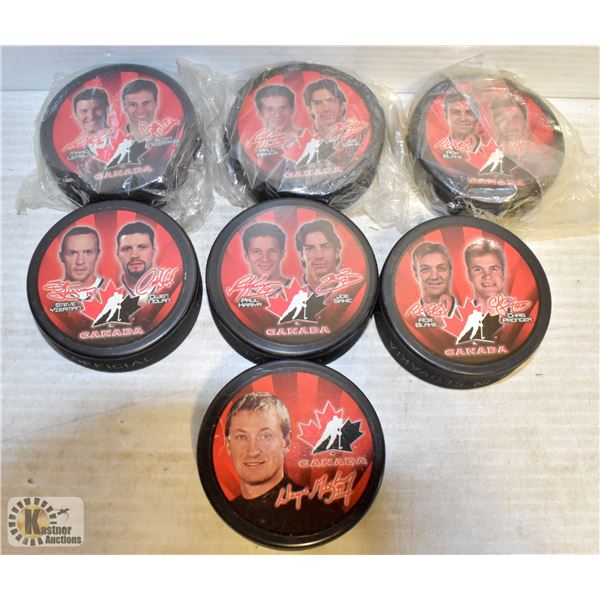 SET OF 7 NEW COLLECTIBLE HOCKEY PUCKS INCLUDING