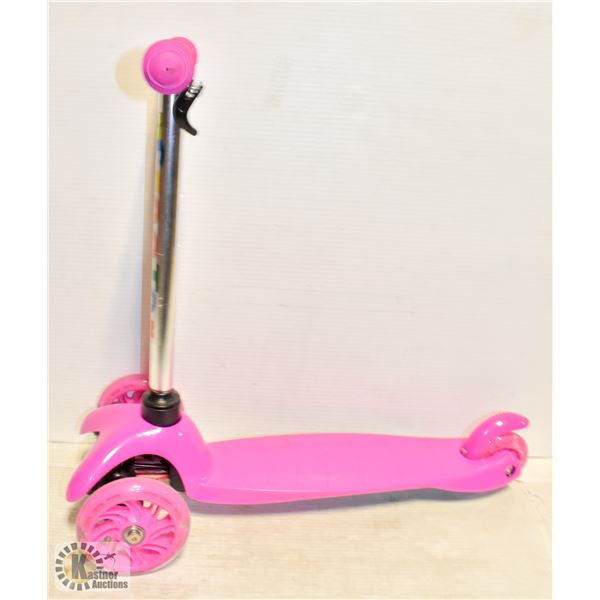 NEWLY ASSEMBLED PINK CHILDRENS SCOOTER WITH LIGHT