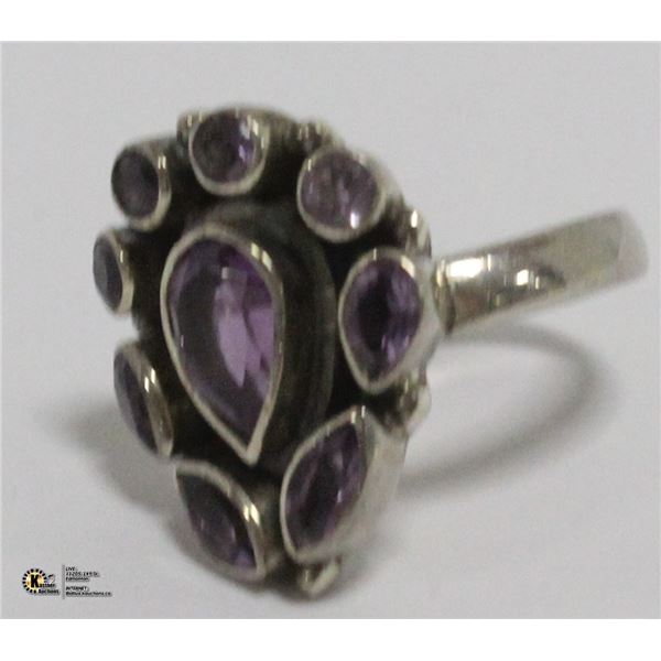 SILVER FLOWER CLUSTER RING SIZE 6-1/2 MARKED 925