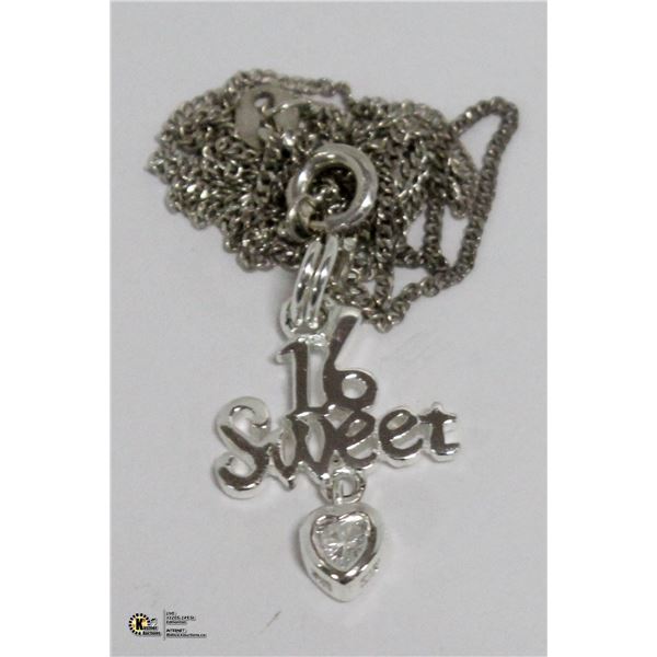 SILVER NECKLACE WITH SWEET 16 PENDANT