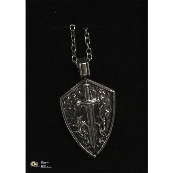 SILVER ALLOY MENS "SWORD AND SHIELD"