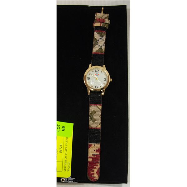 MOTHER OF PEARL FABRIC STRAP WATCH