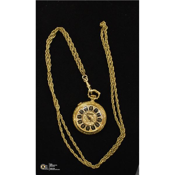 STRECHERS 17 JEWEL POCKET WATCH COMPLETE W/ CHAIN