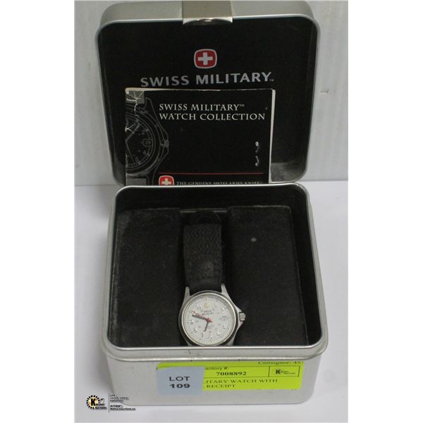 SWISS MILITARY WATCH WITH ORIGINAL RECEIPT