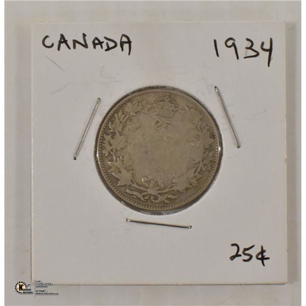 CANADA 1934 TWENTY FIVE CENT COIN