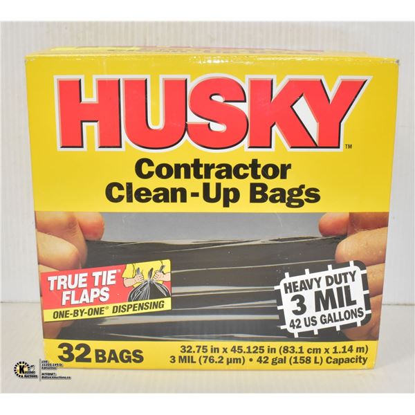 CASE OF 32 HUSKY CONTRACTOR CLEAN UP BAGS