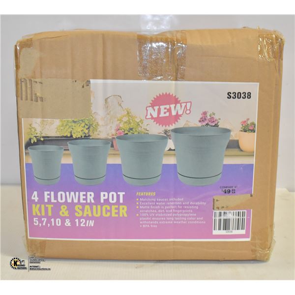 NEW 4 FLOWER POT KIT & SAUCER