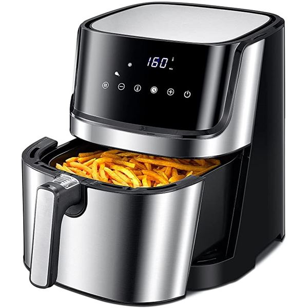 NEW 5.0QT BLACK AND SILVER 1700W 8 IN 1 AIR FRYER