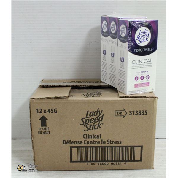 NEW BOX OF 12, 45G LADY'S CLINICAL SPEED STICK