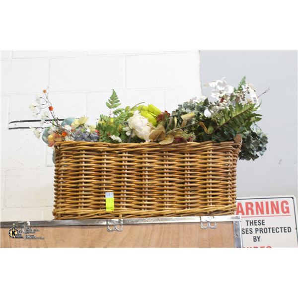 WICKER BASKET FULL OF ARTIFICIAL FLOWERS