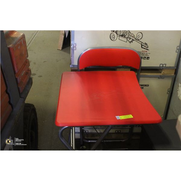 RED TABLE AND MATCHING FOLDING CHAIR