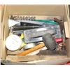 BOX OF HAMMERS & MISC TOOLS