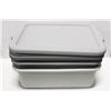 Image 1 : LOT OF 3 POLY BUS BINS W/ LIDS - ONE BIN DAMAGED