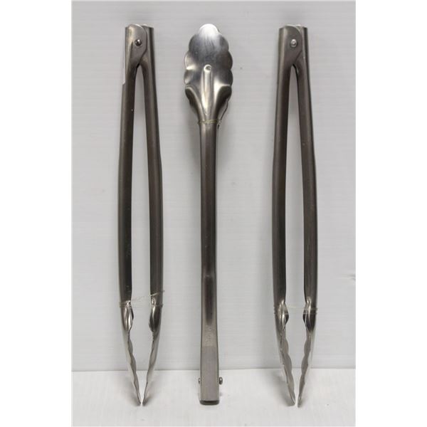 LOT OF 3 NEW SETS OF 11.75  STAINLESS STEEL TONGS