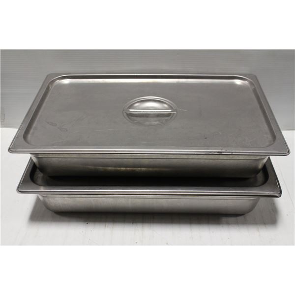 2 FULL SIZE STAINLESS STEEL 4  DEEP FOOD PANS W/