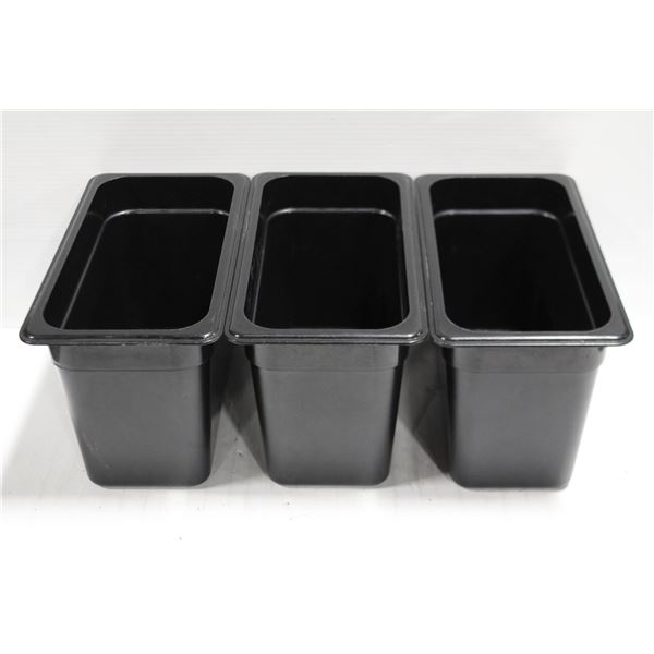 THREE 1/3 SIZE CAMBRO POLYCARB FOOD INSERTS- 8 