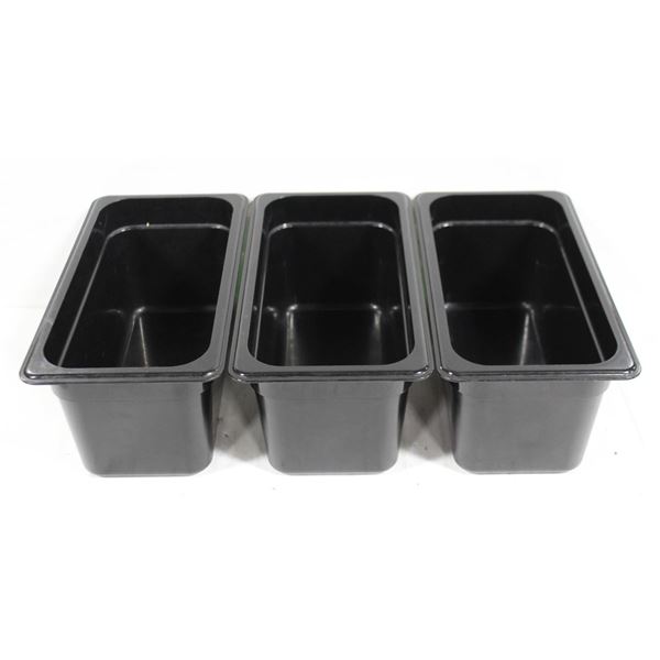 THREE 1/3 SIZE CAMBRO POLYCARB FOOD INSERTS- 6"