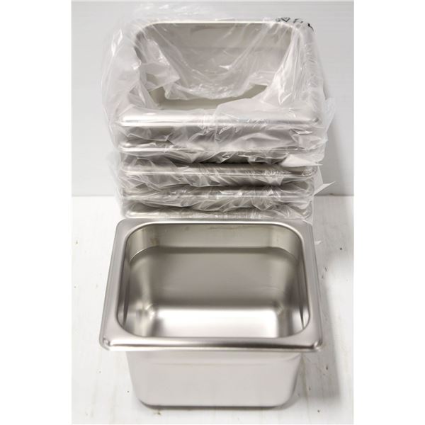 SIX 1/6 NEW SIZE STAINLESS STEEL FOOD INSERTS - 4"