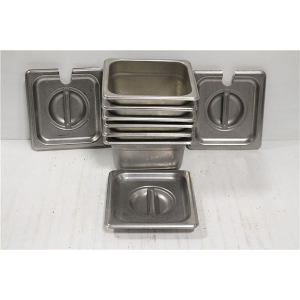 6 STAINLESS STEEL 1/6 SIZE 4" DEEP FOOD PANS W/ 3