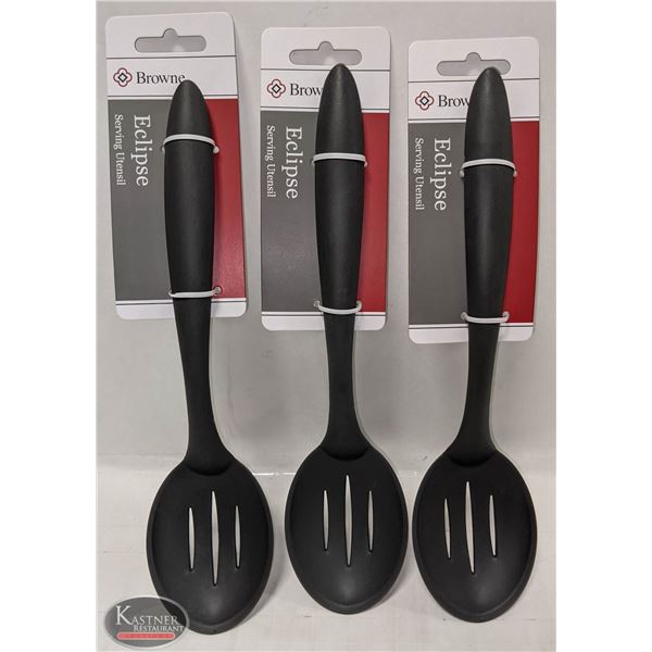 3 NEW BROWNE 10" HIGH HEAT SLOTTED SERVING SPOONS