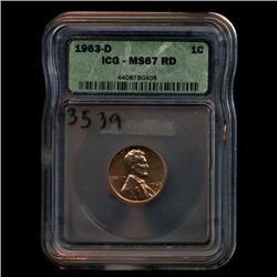 1963D US Lincoln Cent Coin Graded MS67 Red (COI-3539)