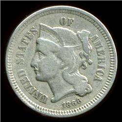 1866 3 Cent Nickel Coin Better Grade RARE ERROR (COI-3764)