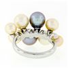 Image 7 : 18k White Gold White Beige Light Gray Pearl Wide Band Cluster Cocktail Ring Sz 7