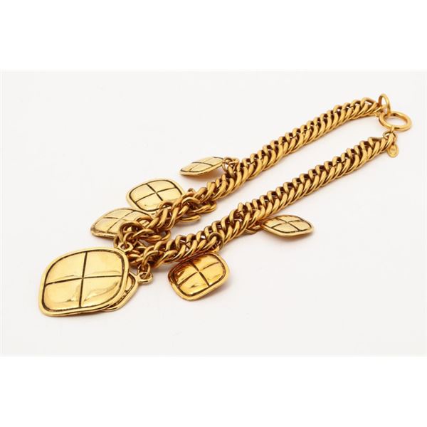 Chanel Gold-tone Metal Rhombus Charms Chain Necklace