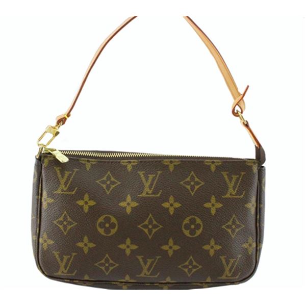 Louis Vuitton Brown Monogram Canvas Leather Pochette Accessories Shoulder Bag