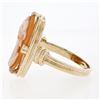 Image 6 : Vintage ESEMCO Grooved 14k Yellow Gold Frame Shank Large Carved Shell Cameo Ring
